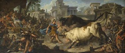 Jean Francois de troy Jason taming the bulls of Aeetes Norge oil painting art